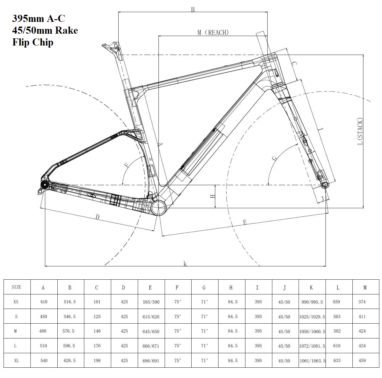 FM316 Gravel Bike Frame Geometry 395mm Fork