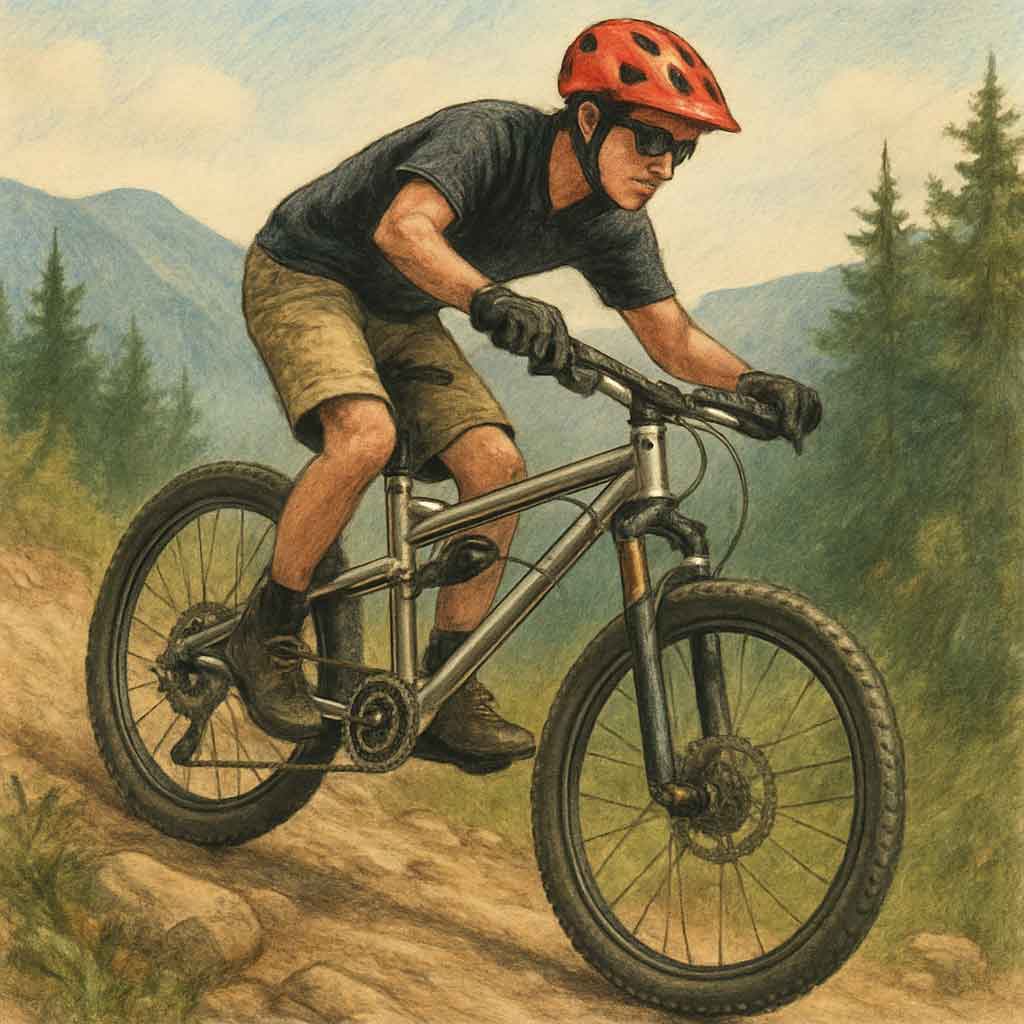 Mountain biking on a steel full suspension bike