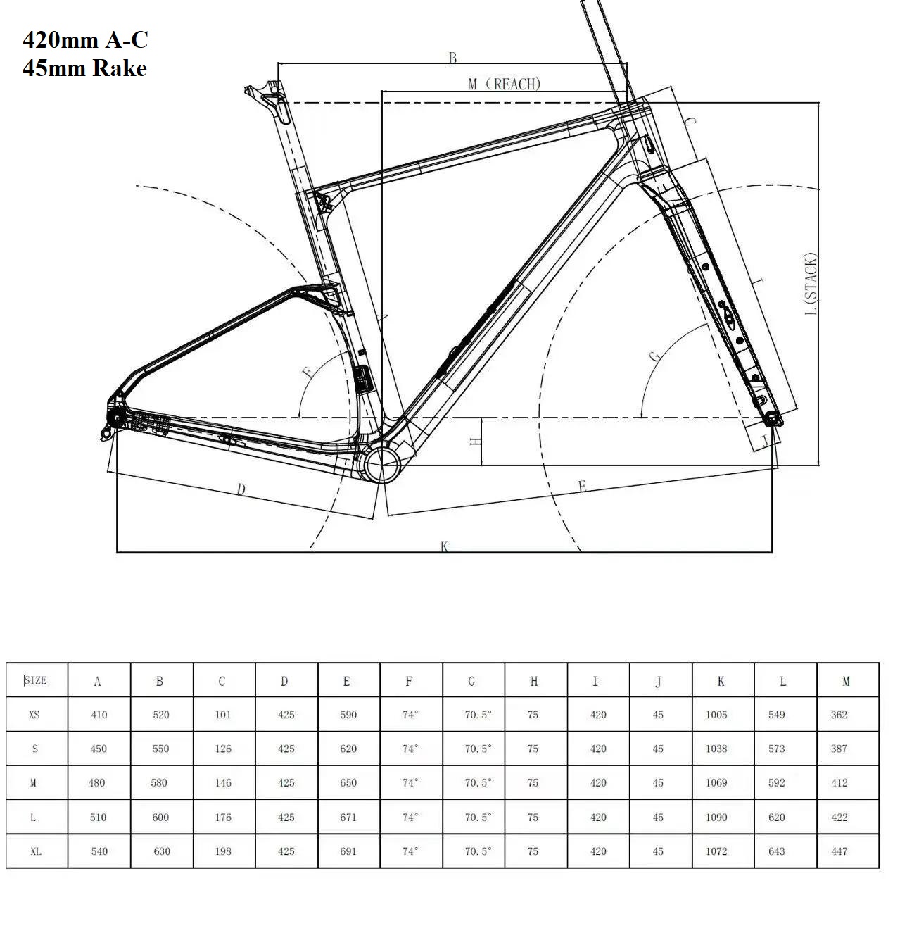 Carbon Gravel Bike Frame FM326 Geometry