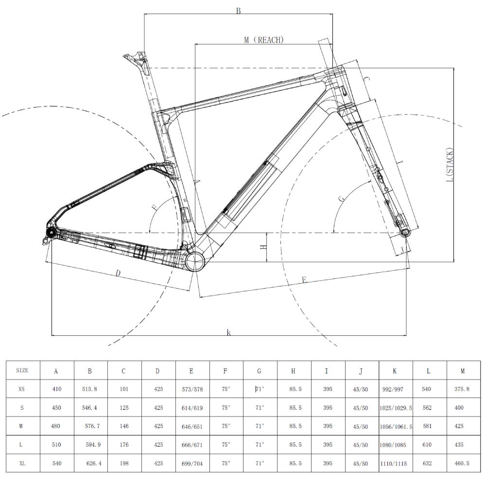 395mm Carbon Gravel Bike Frame Geometry