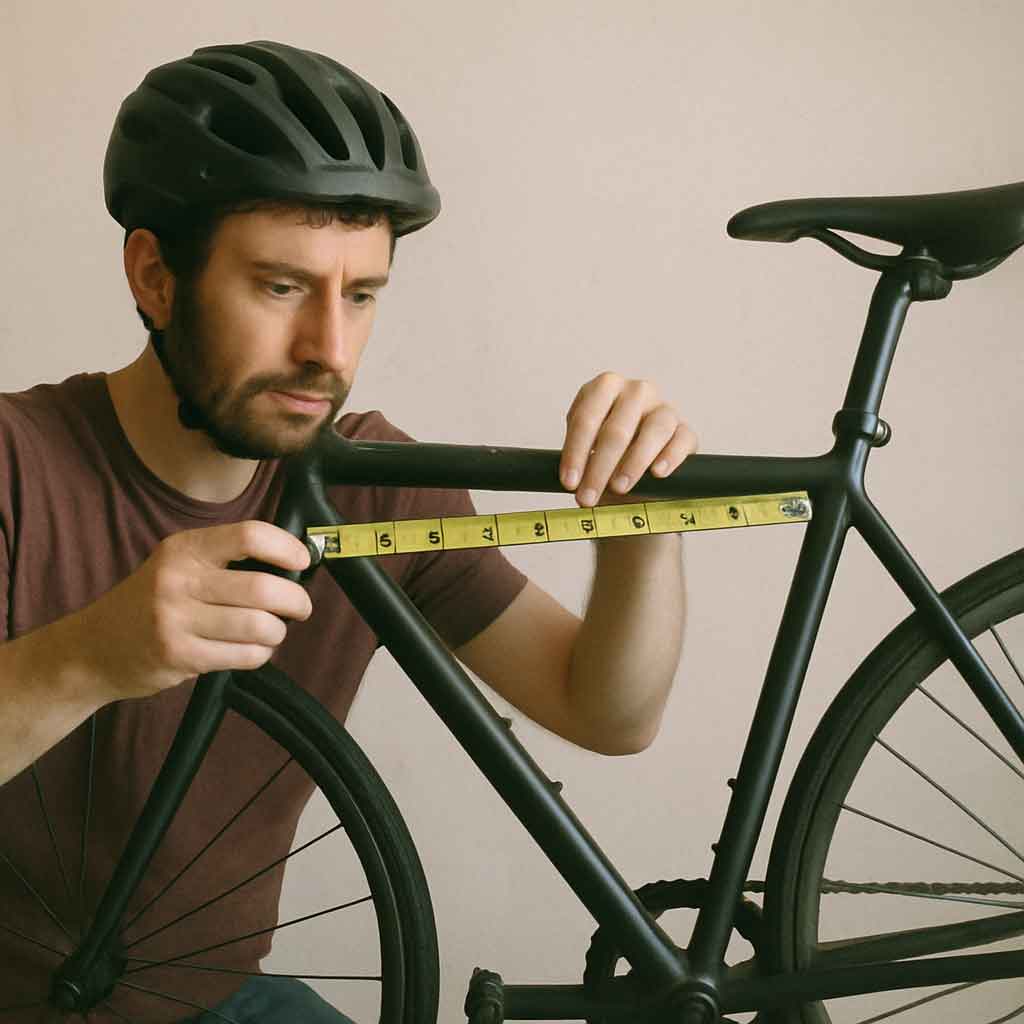 Cyclist measuring a bike frame