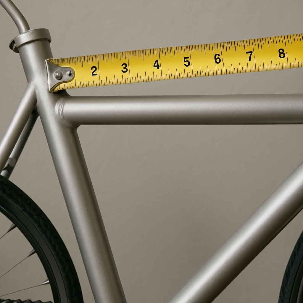 Bike frame with a measuring tape