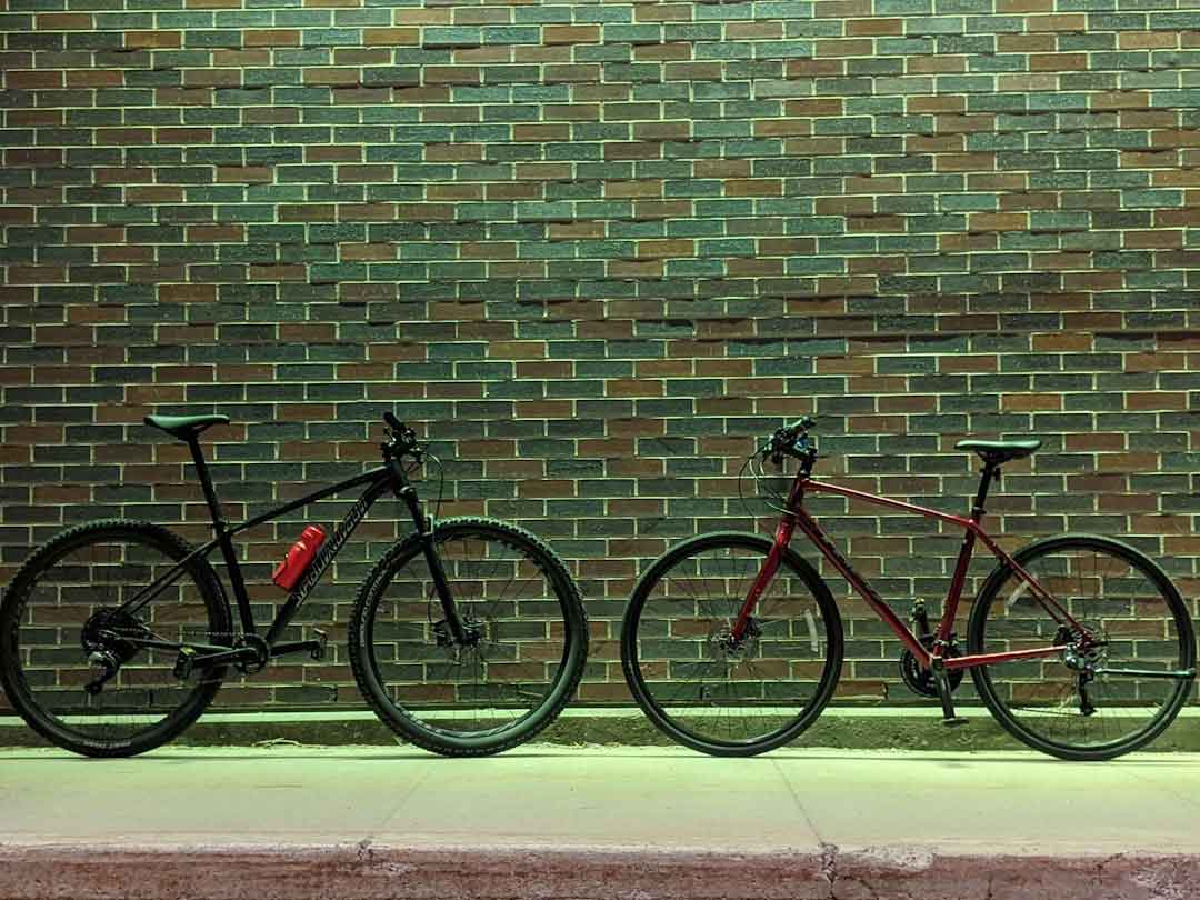 Different types of bicycles lined up