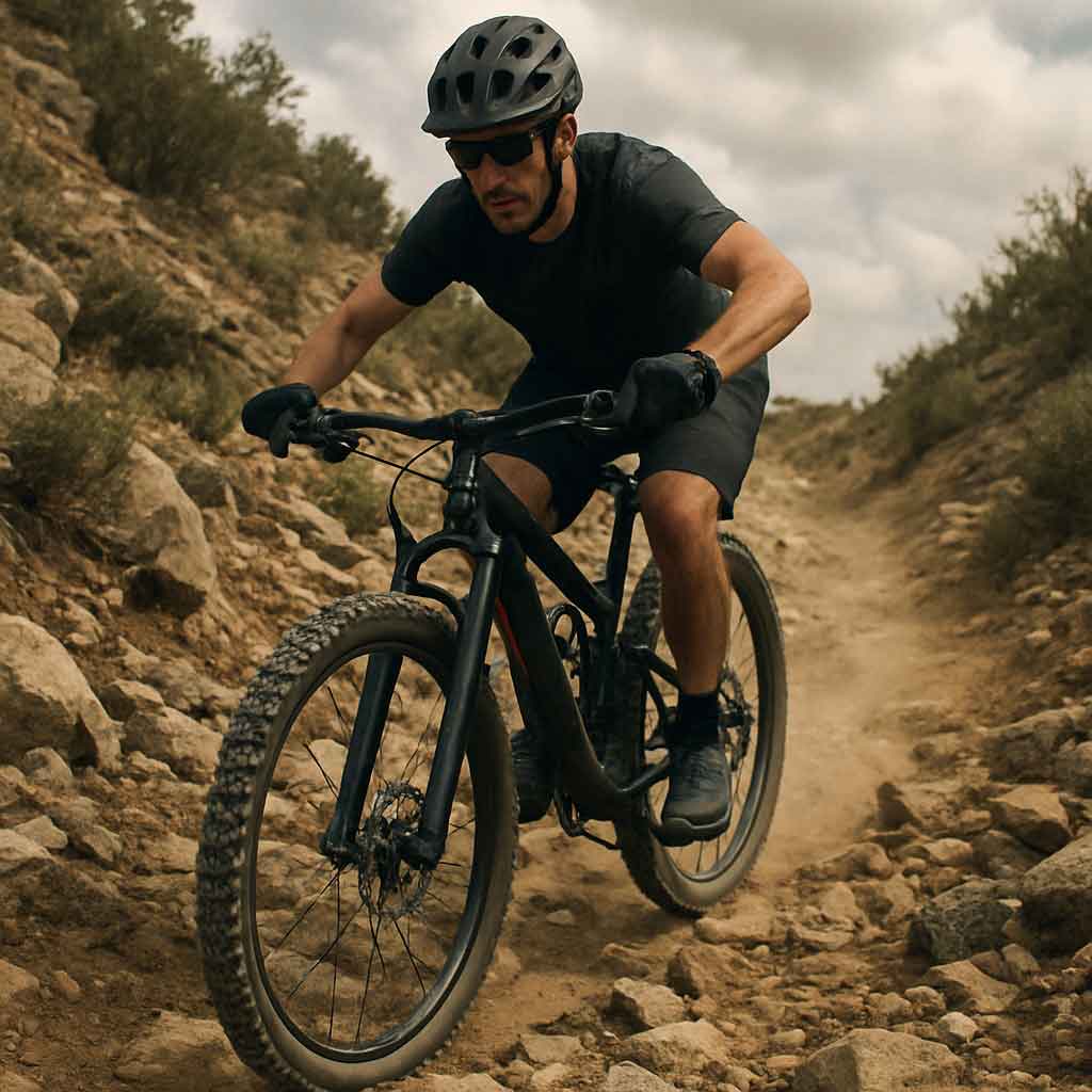 Mountain biking on rugged terrain
