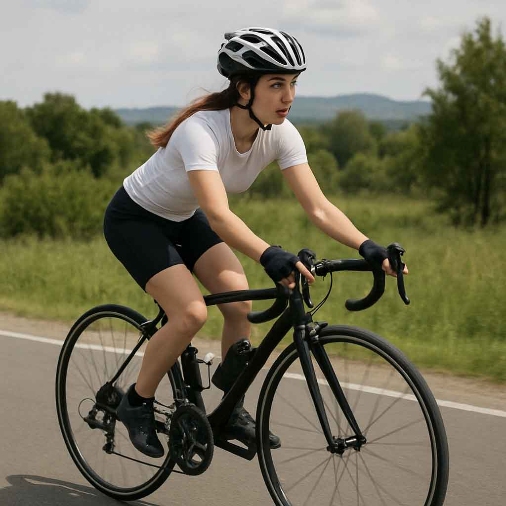 woman riding a road bike
