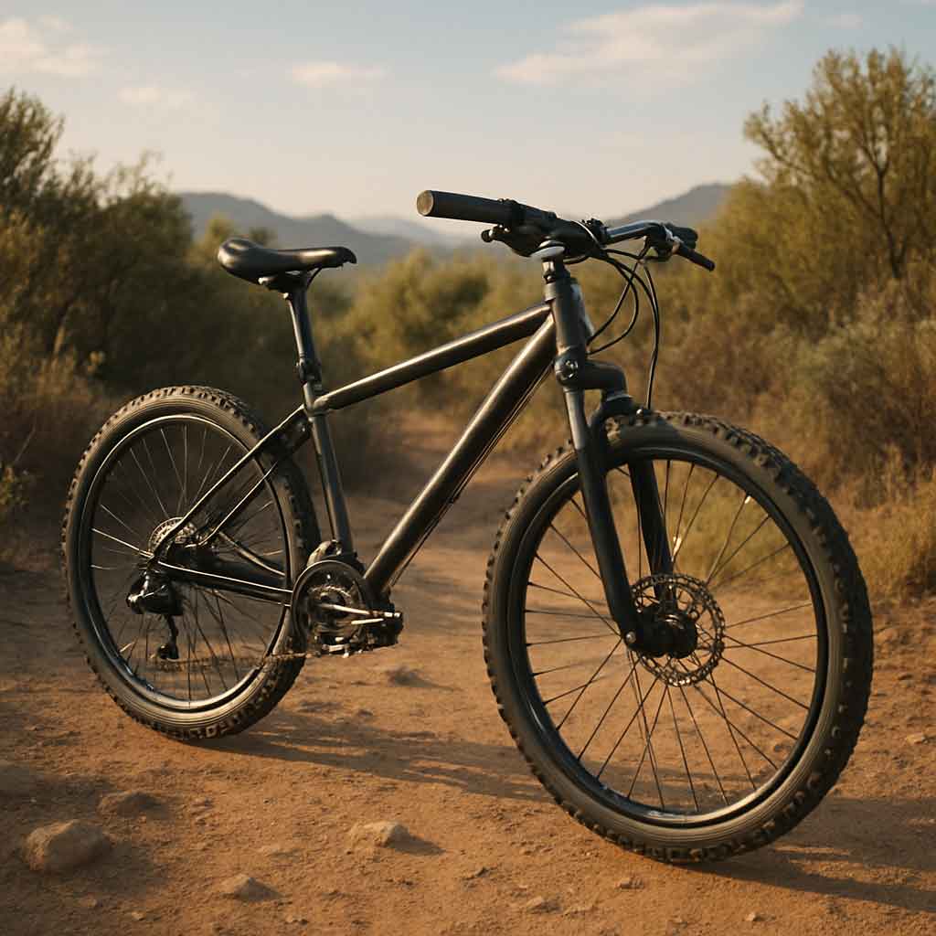 Mountain bike on trail with 26 inch wheels