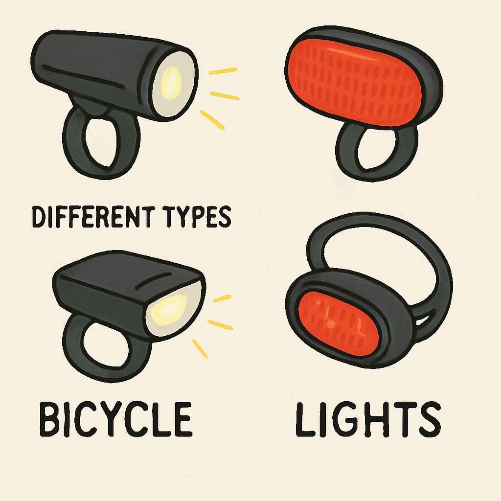 Different types of bicycle lights
