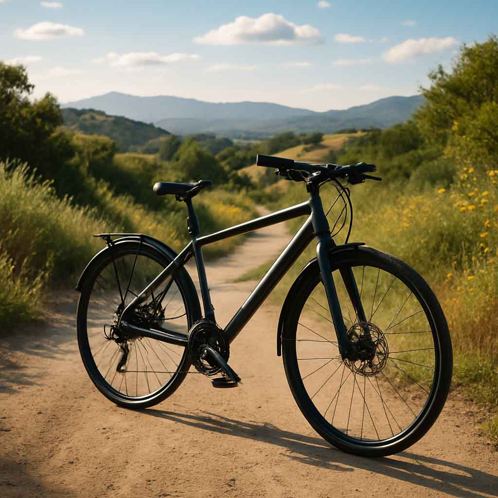 Hybrid bike on a scenic trail
