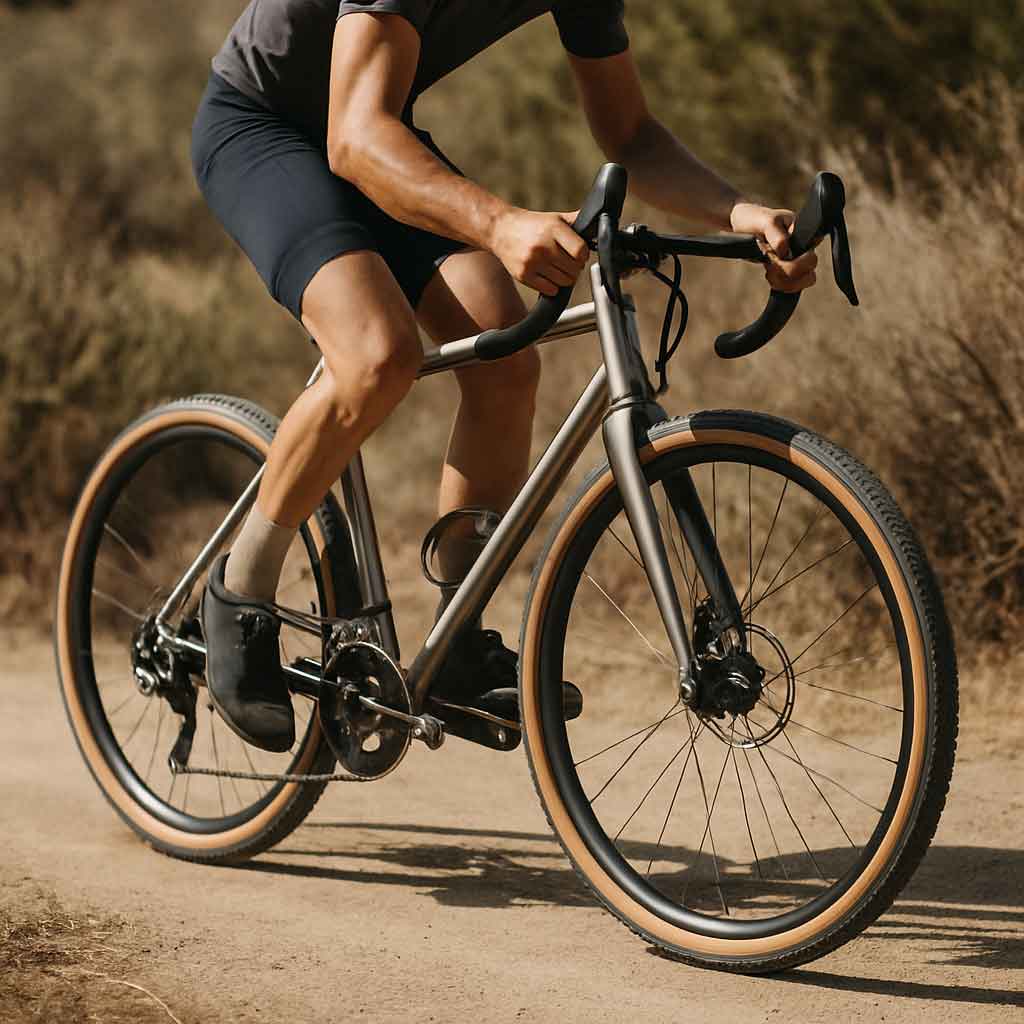 Titanium gravel bike in action