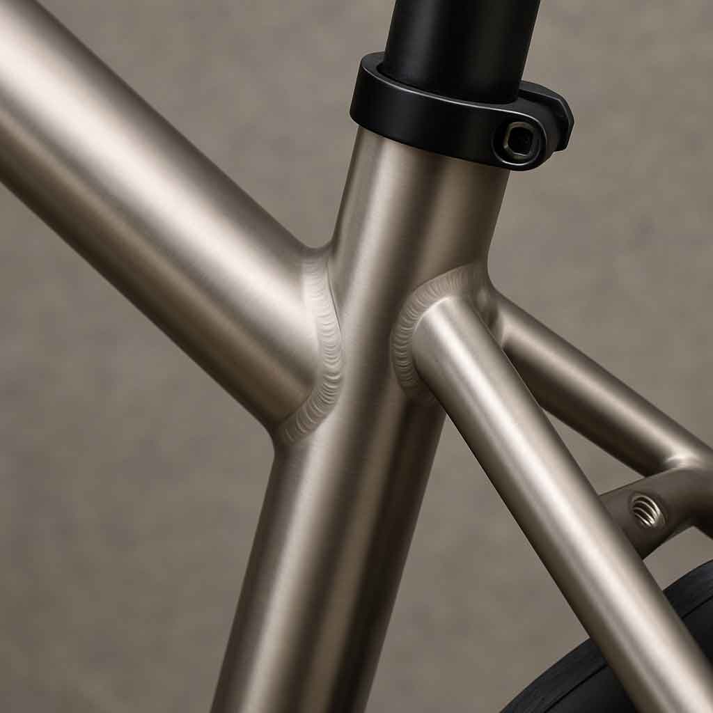 Titanium bike frame close-up