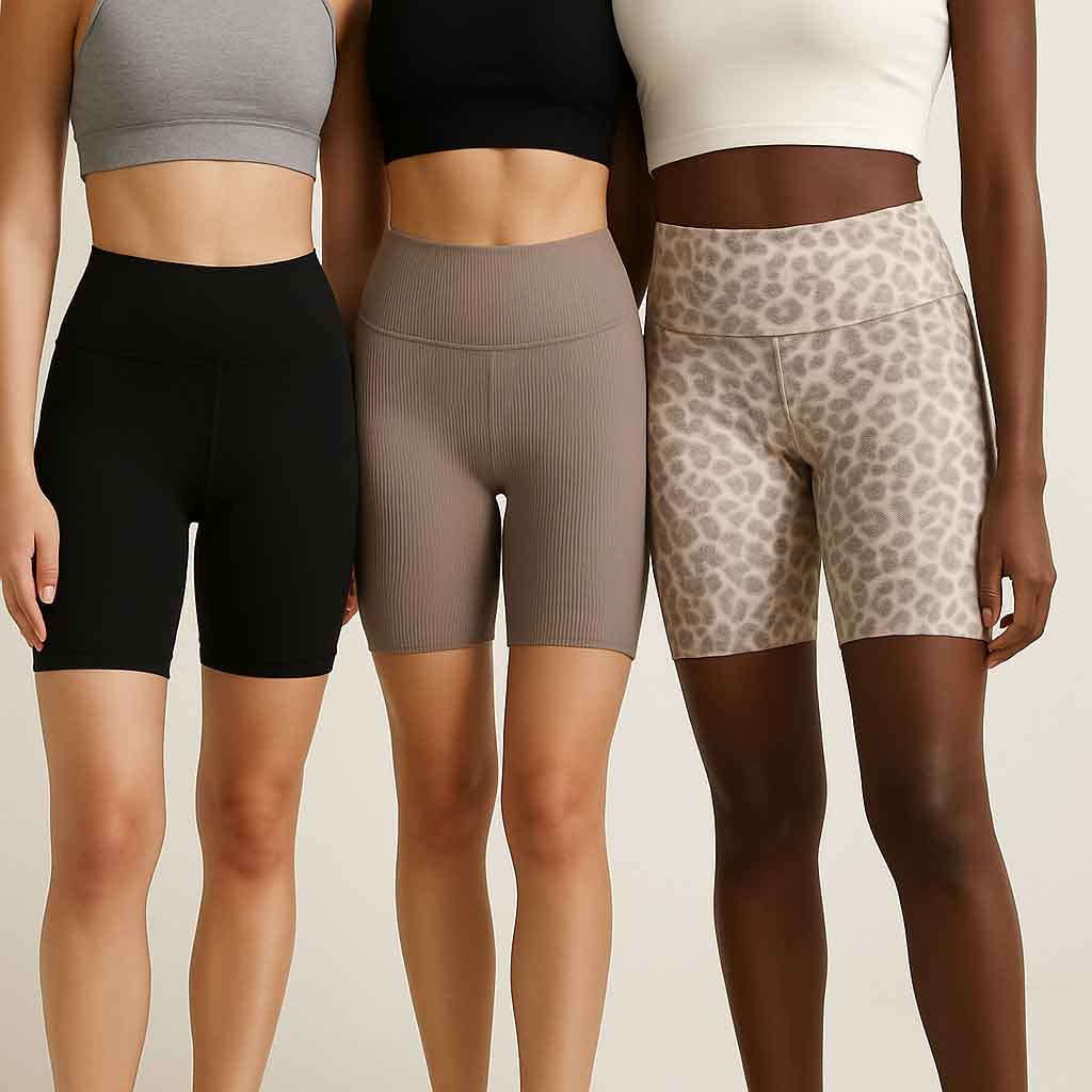 Various styles of women's bike shorts