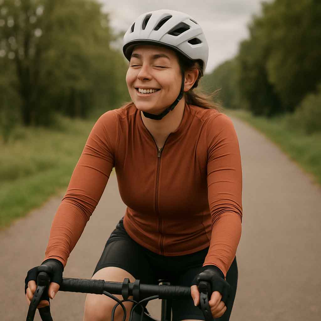 Comfortable female cyclist enjoying a ride