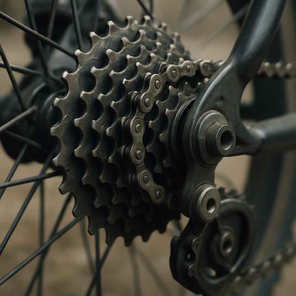 Close-up of bike gears and chain