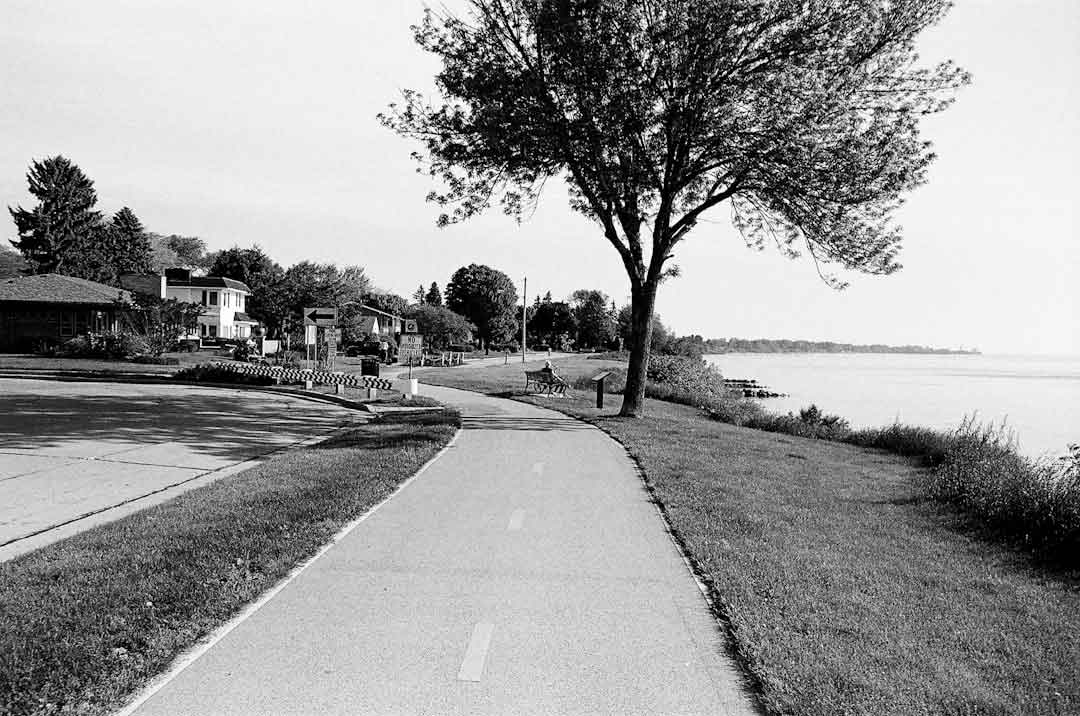 cycling along a lakeside path