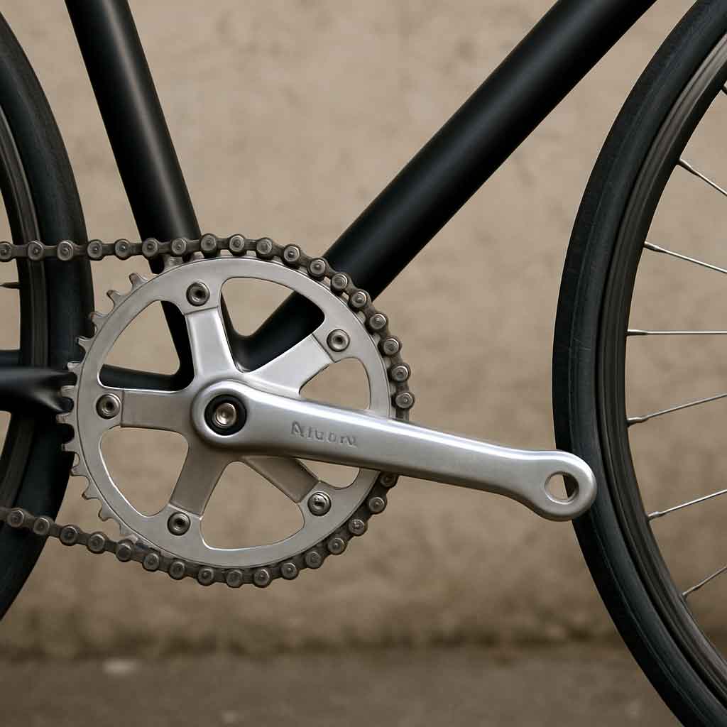 Close-up of fixie bike components