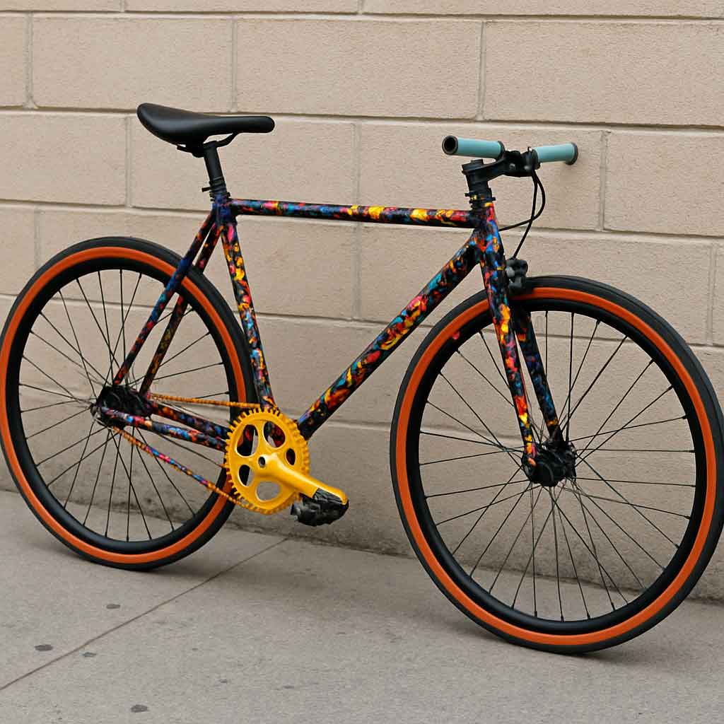Customized fixie bike with unique paint job