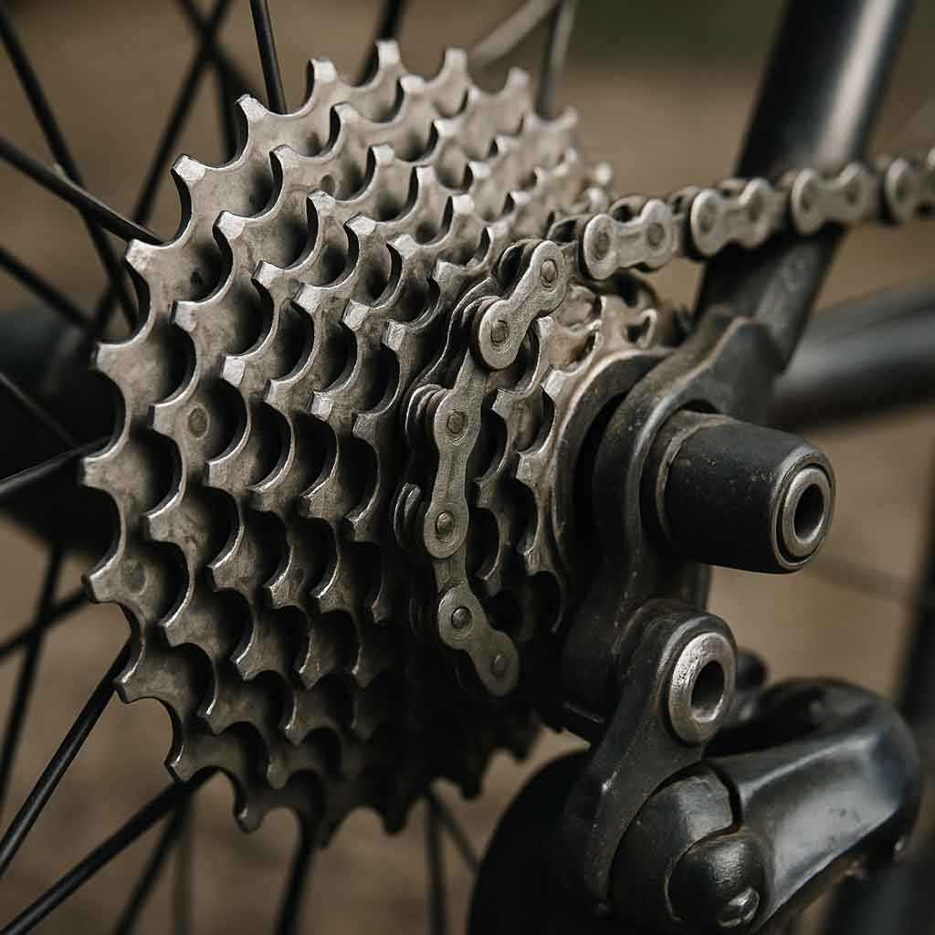 close-up of bike gears