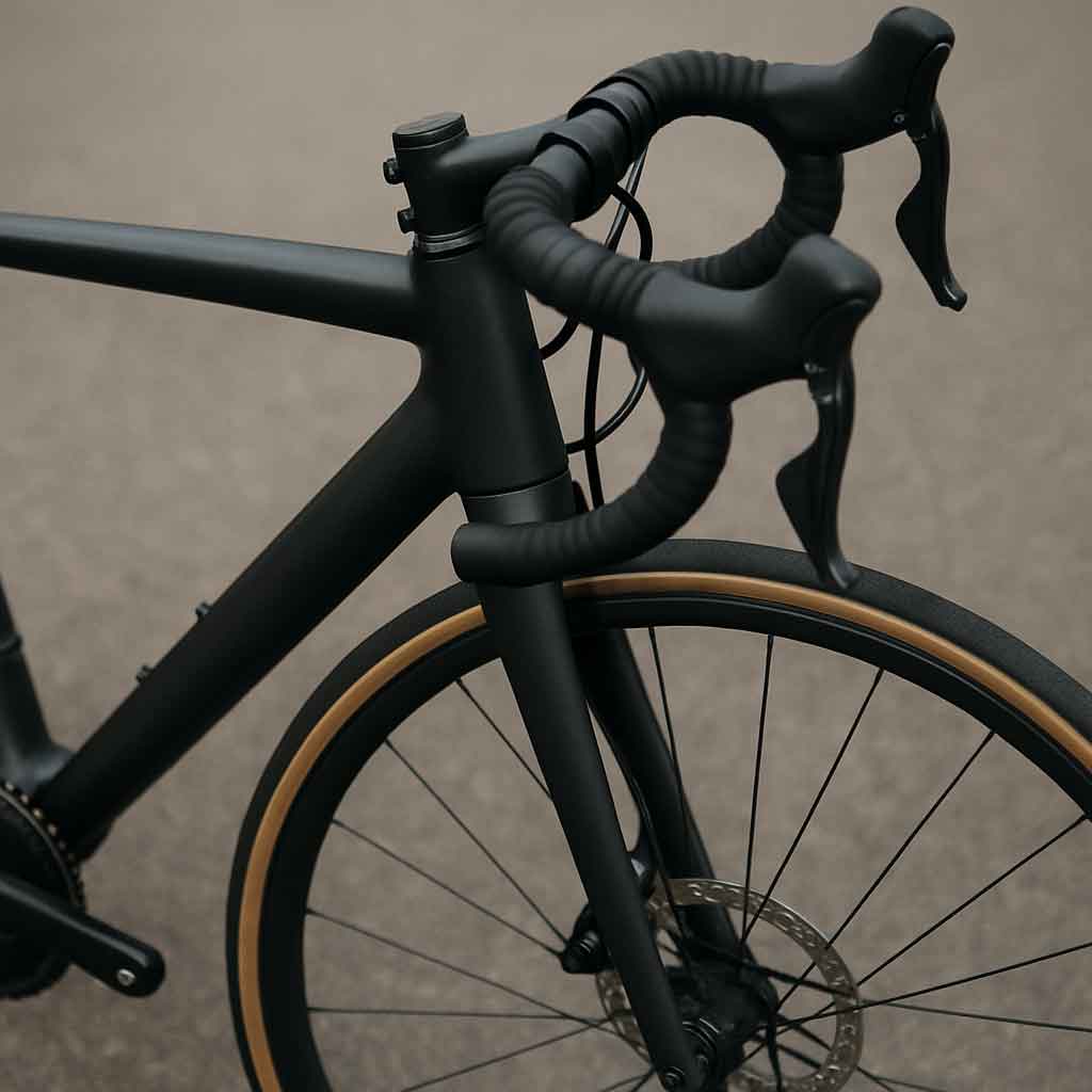 Close-up of a road bike frame