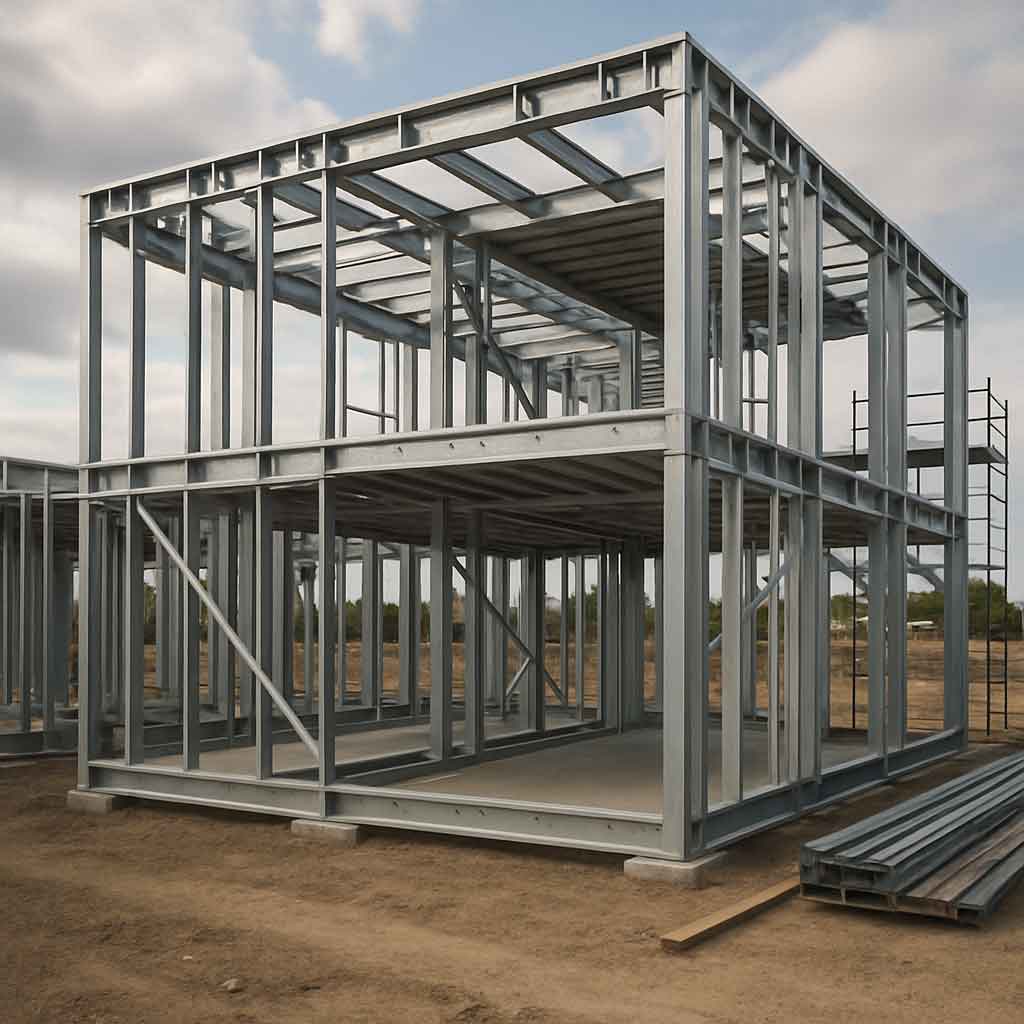 Modern steel frame construction site