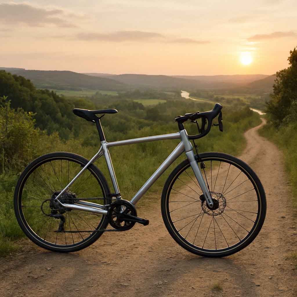 Aluminum bike on a scenic trail