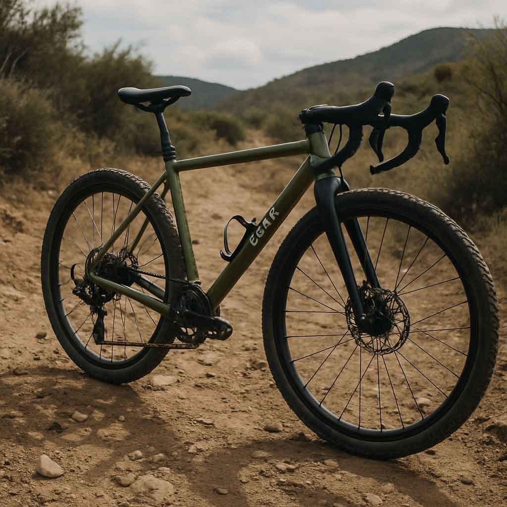 An American-made gravel bike on a rugged trail