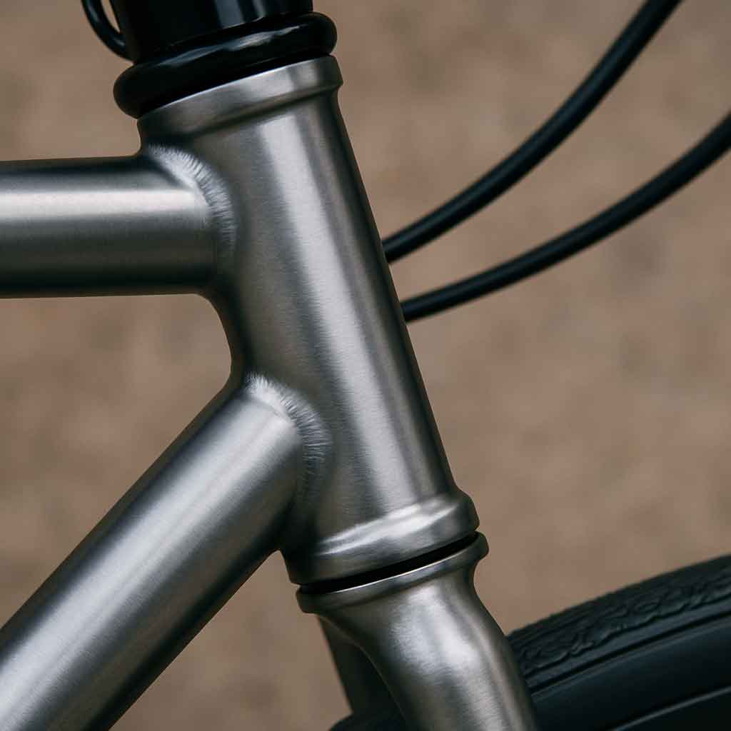 Close-up of a steel bike frame