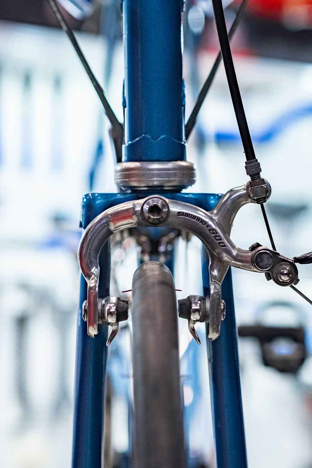 Close-up of a steel bicycle frame