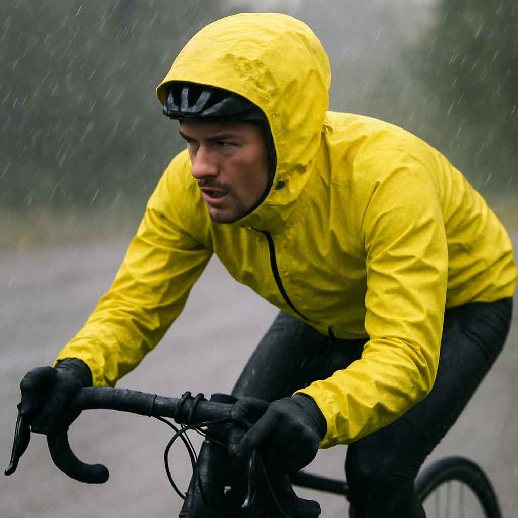 cycling rain jacket in action