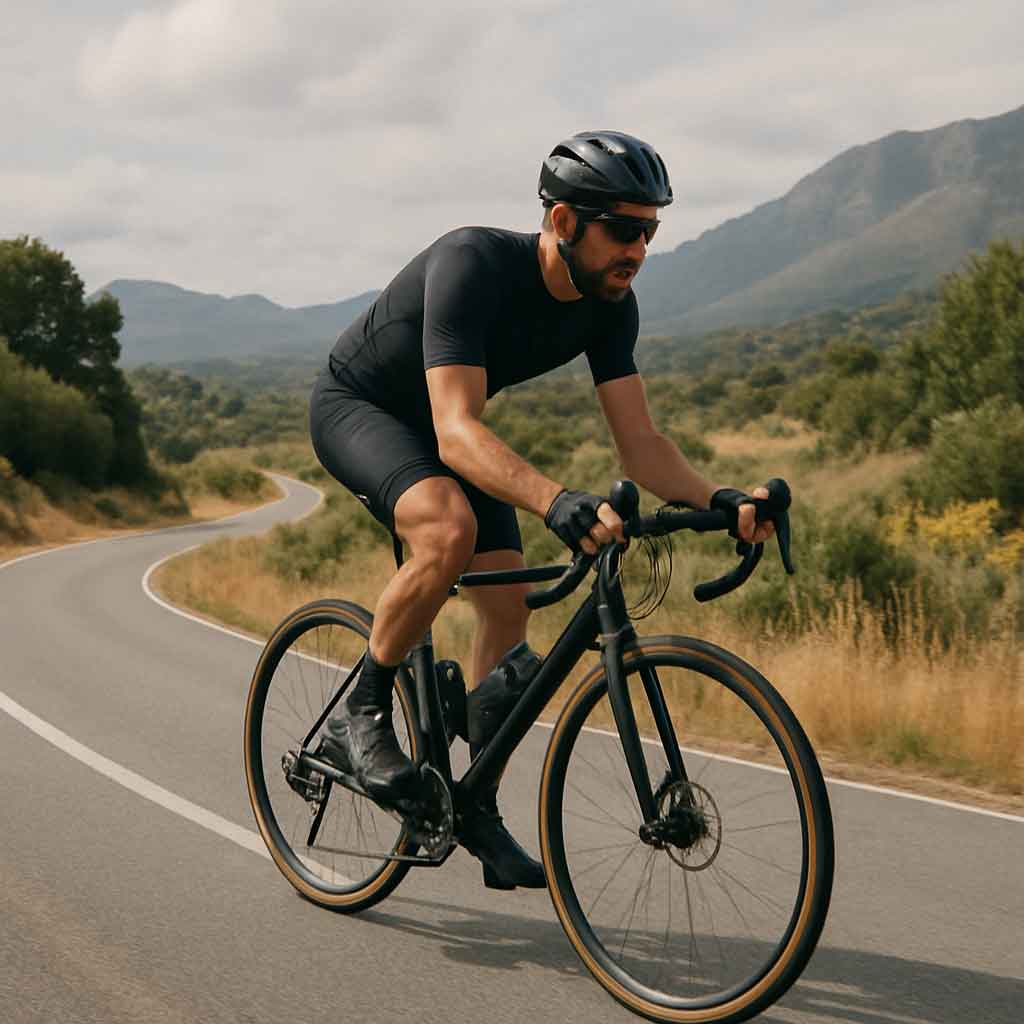 Cyclist riding an endurance bike on a scenic road