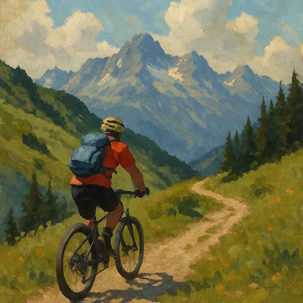 Cyclist on a mountain trail