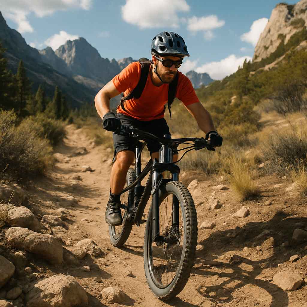 Mountain biker on rugged trail