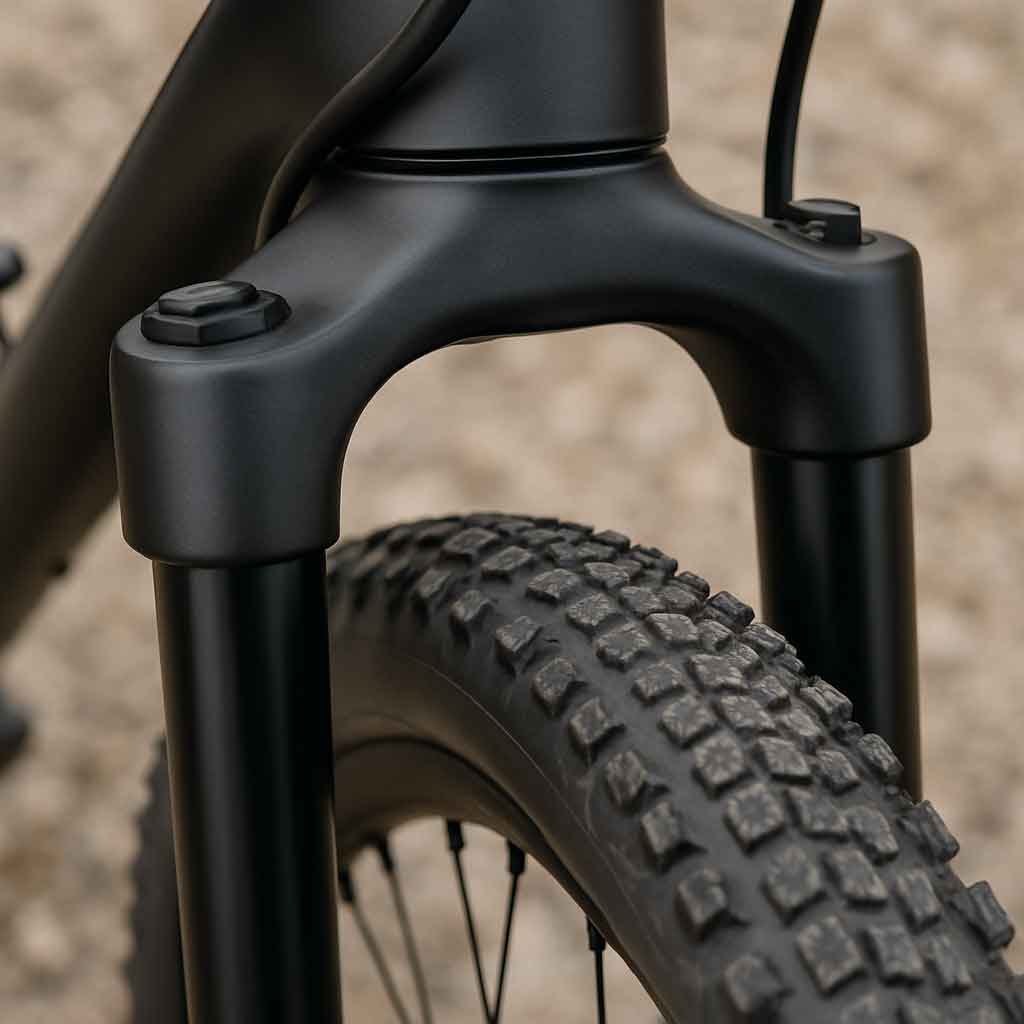 Close-up of a gravel fork suspension mechanism