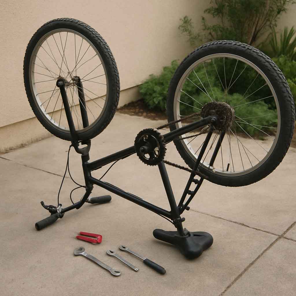 Bike upside down for maintenance