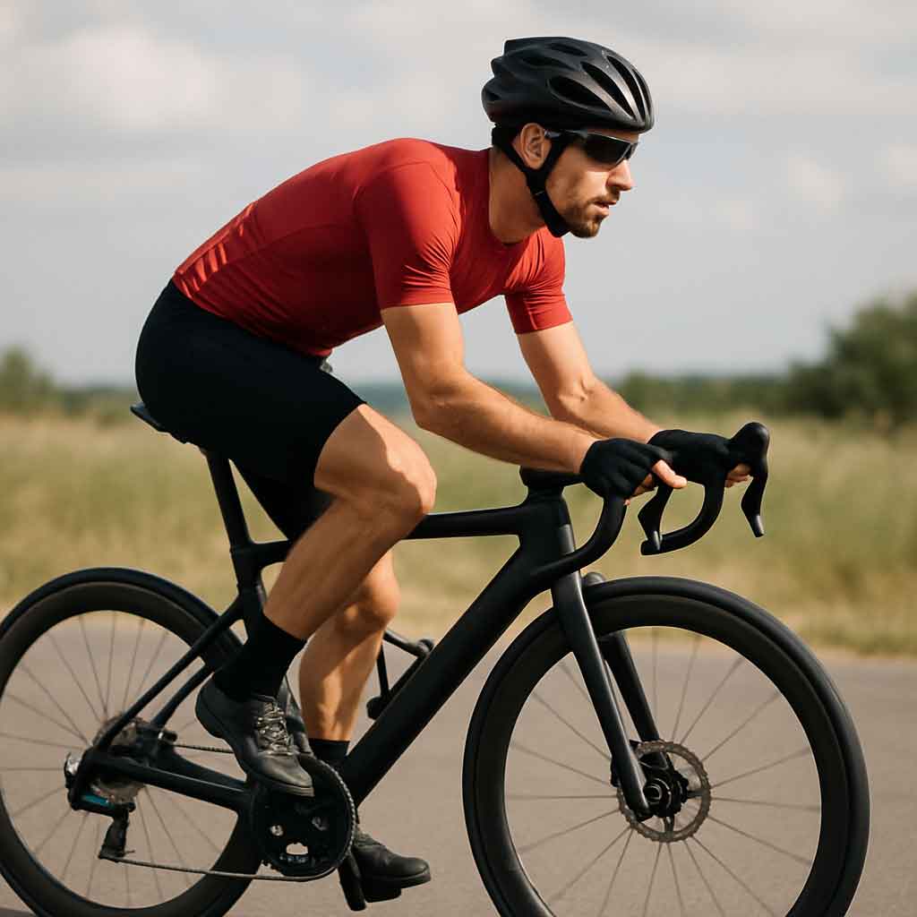 Cyclist with a high-performance bike frame