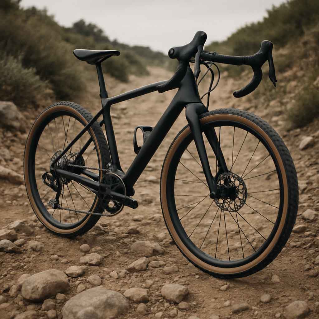 Vélo gravel carbone on a rocky trail