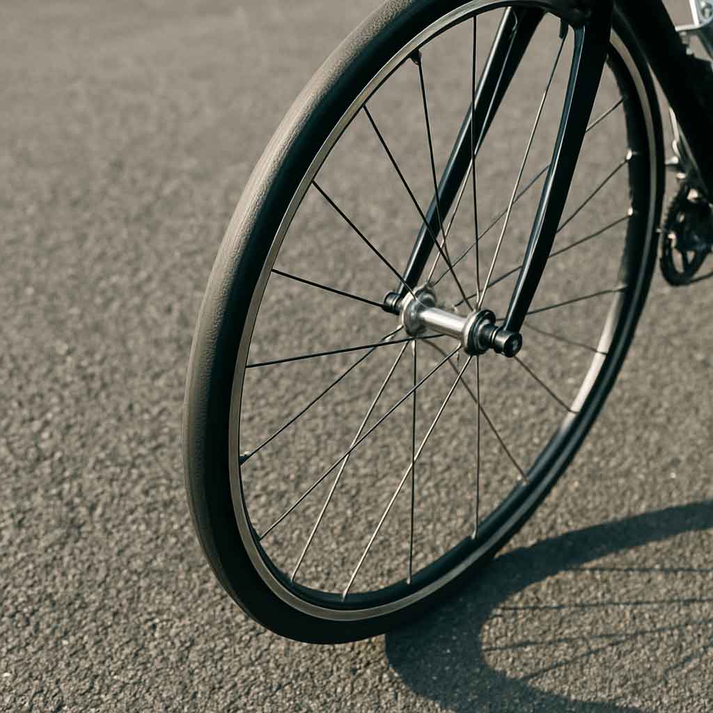 Road bike tires on asphalt