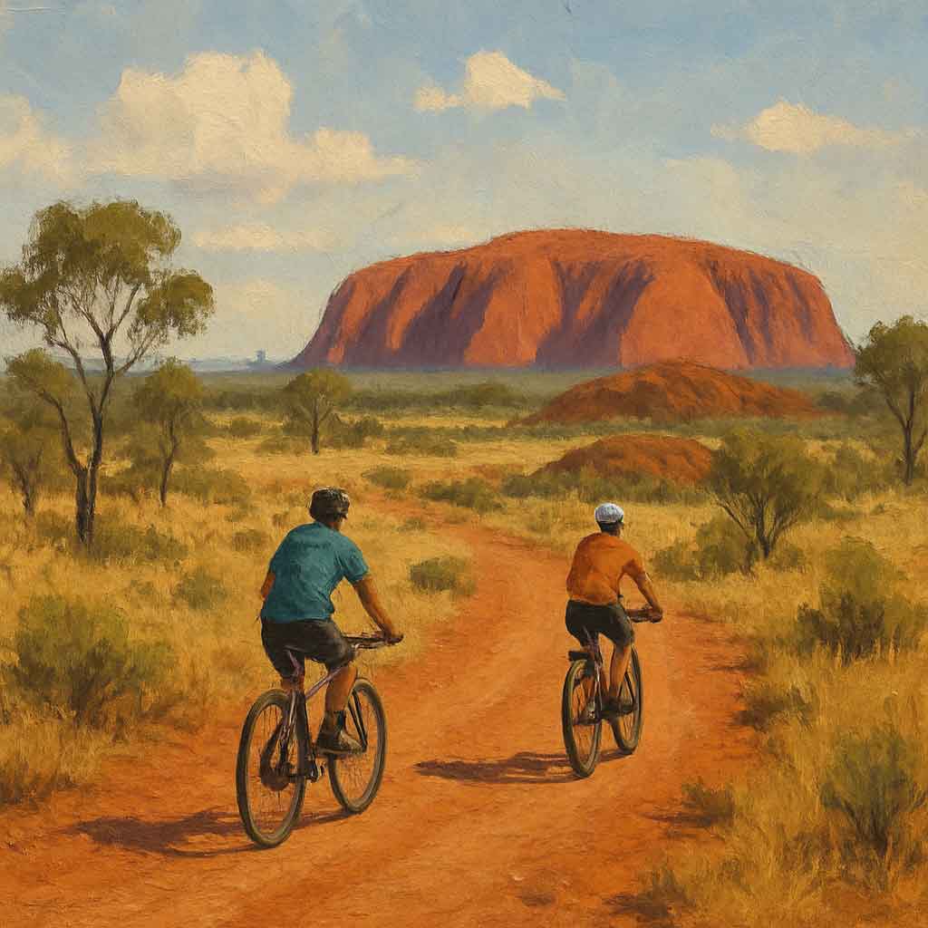 Australian landscape with cyclists