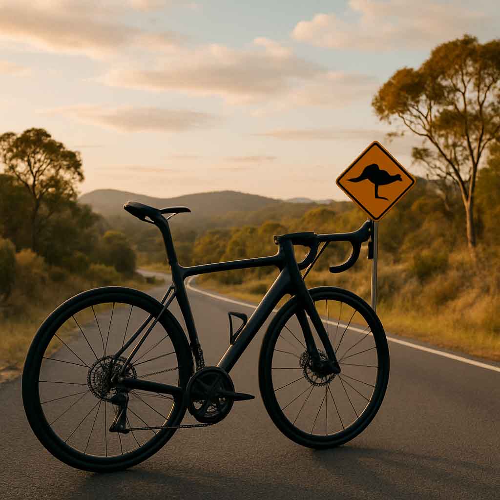 A sleek road bike on a scenic Australian road
