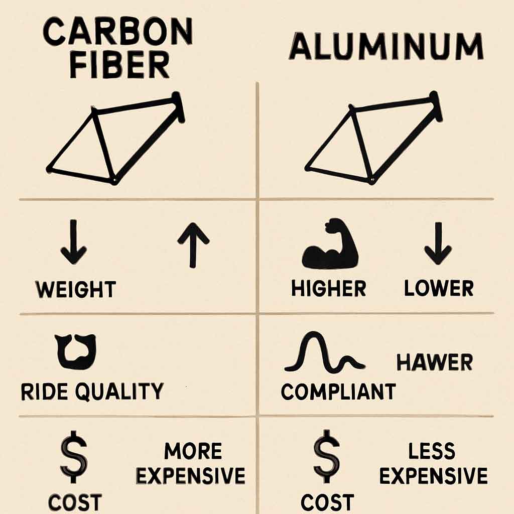 Comparison chart of carbon fiber and aluminum bike frames