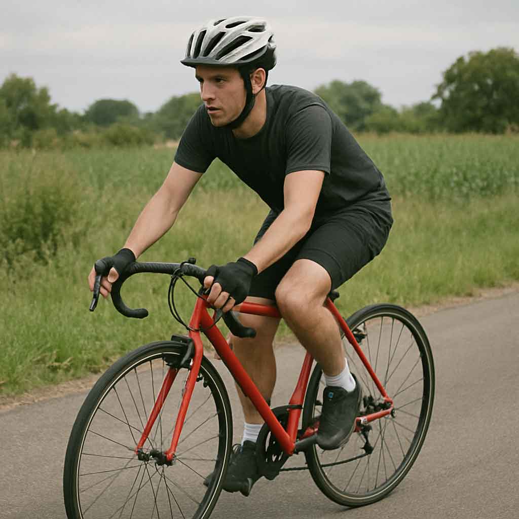 beginner road cyclist on budget bike