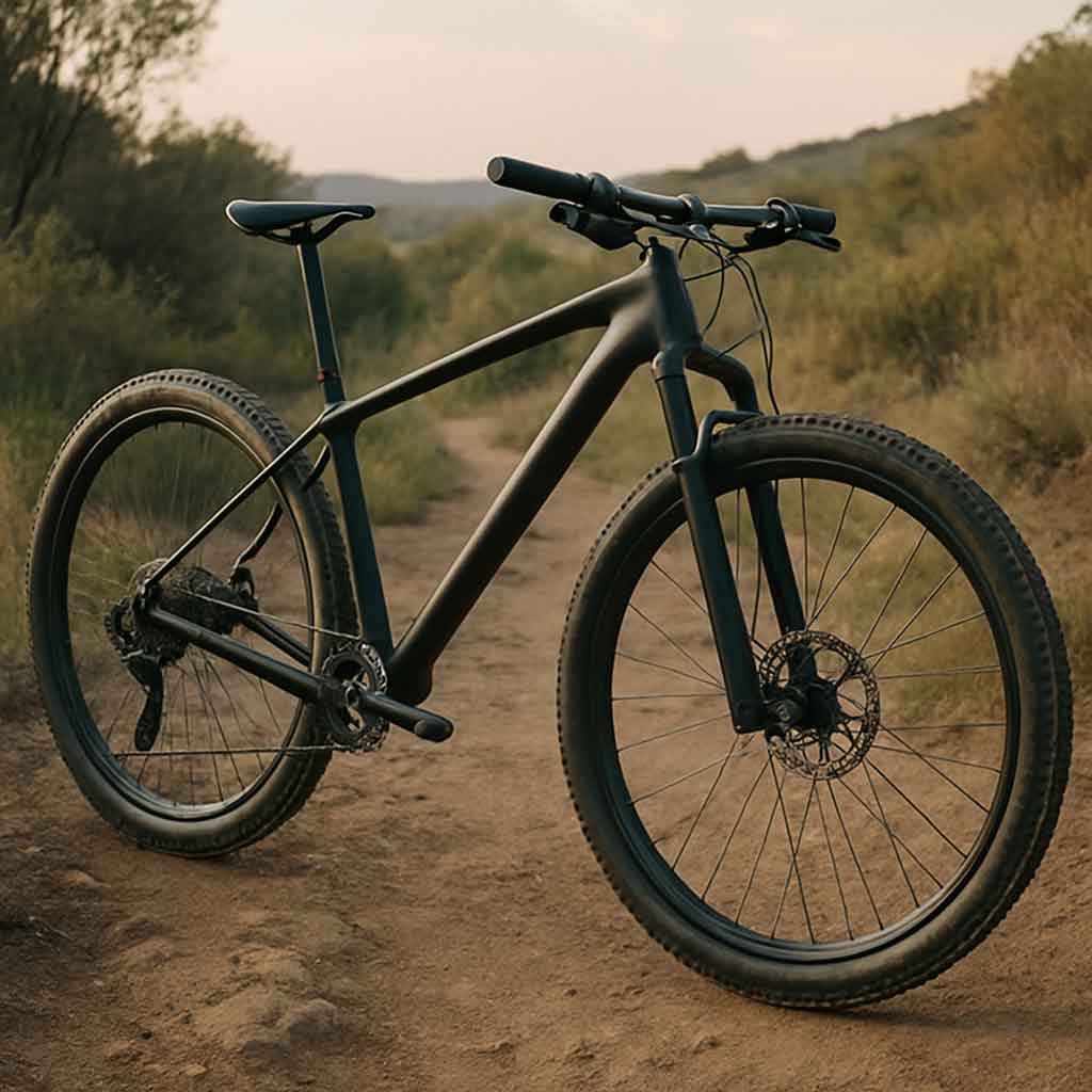 carbon hardtail bike on a trail