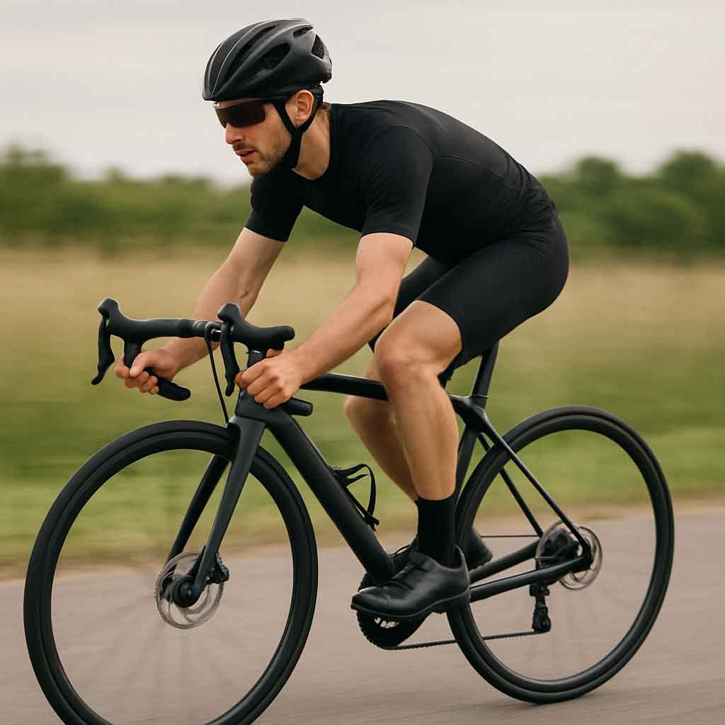 Cyclist riding a carbon-framed bike
