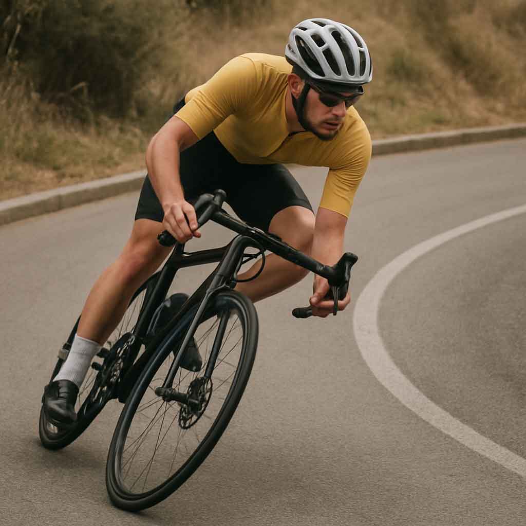 Cyclist maneuvering through a sharp turn