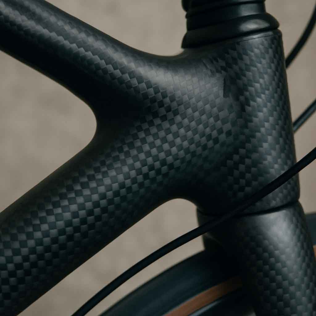 Close-up of a carbon fiber bicycle frame