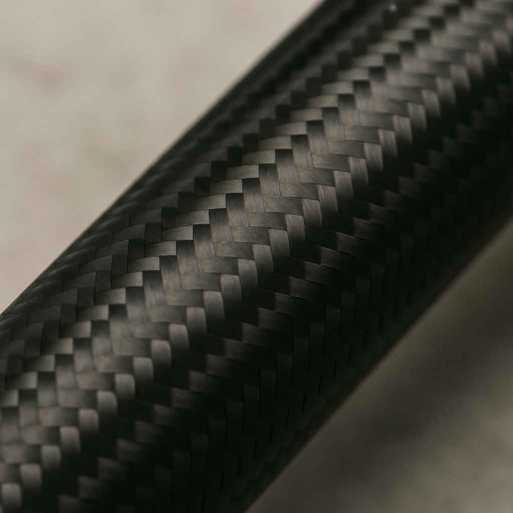 A close-up, visually simple photo showing the visible weave of carbon fiber on a bike tube